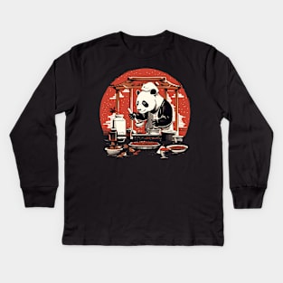 Panda Food Passion: Cuddly Charm Ramen Panda Feast Mode: Culinary Cuteness Kids Long Sleeve T-Shirt